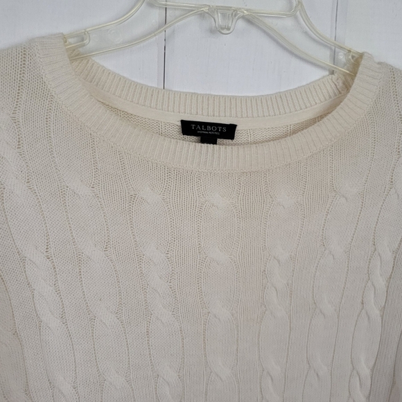 Talbots Soft Lambswool Crewneck Cable Knit Sweater - Picture 2 of 8